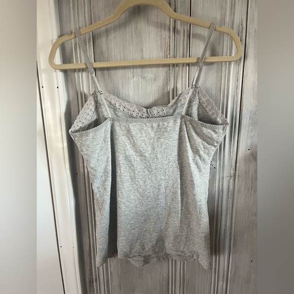 AMERICAN EAGLE VTG Y2K grey spaghetti strap eyelet trim graphic print Cami L - Picture 2 of 9